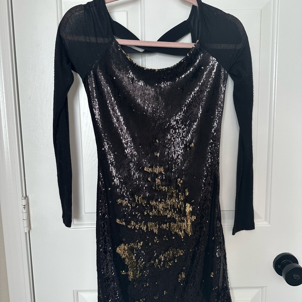 LaRok Black and Gold Sequin Mini Dress
